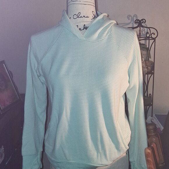 💫💫💫 ATHLETA Mint Green Ribbed Hooded Sweatshirt Size XXL(runs Small) - Picture 6 of 12